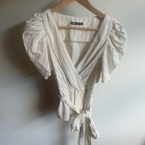 NWOT Zara Striped Linen Top with Tie
